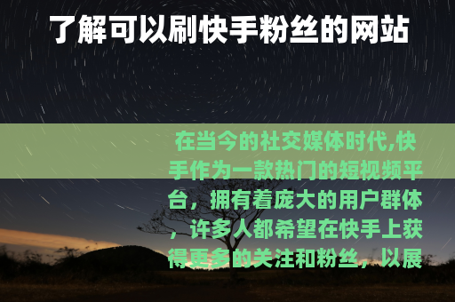 了解可以刷快手粉丝的网站