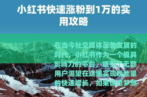 小红书快速涨粉到1万的实用攻略