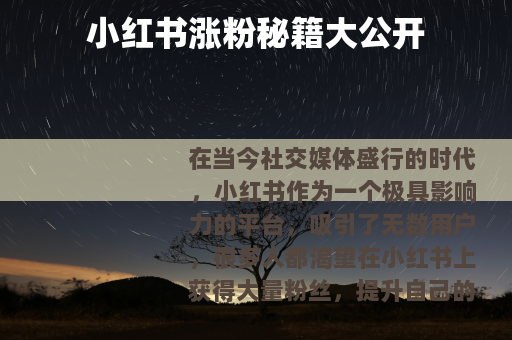 小红书涨粉秘籍大公开