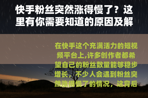 快手粉丝突然涨得慢了？这里有你需要知道的原因及解决办法