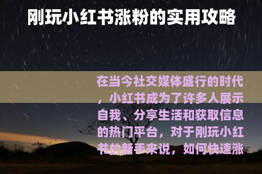 刚玩小红书涨粉的实用攻略