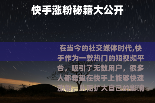 快手涨粉秘籍大公开