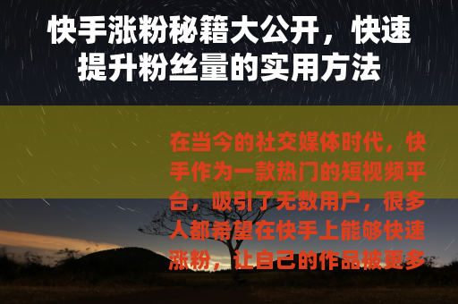 快手涨粉秘籍大公开，快速提升粉丝量的实用方法