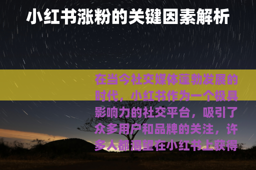 小红书涨粉的关键因素解析