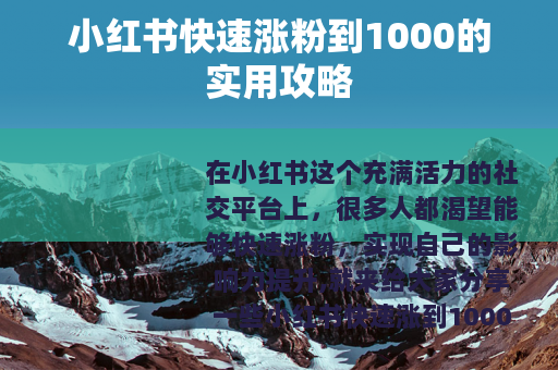 小红书快速涨粉到1000的实用攻略
