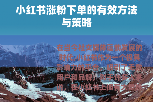 小红书涨粉下单的有效方法与策略