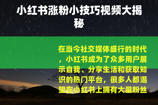 小红书涨粉小技巧视频大揭秘