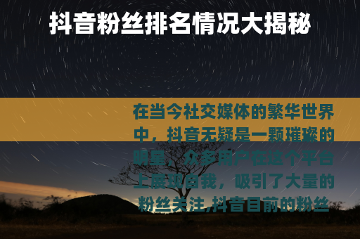 抖音粉丝排名情况大揭秘
