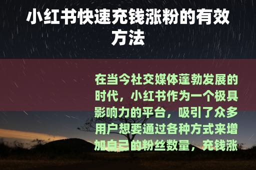 小红书快速充钱涨粉的有效方法