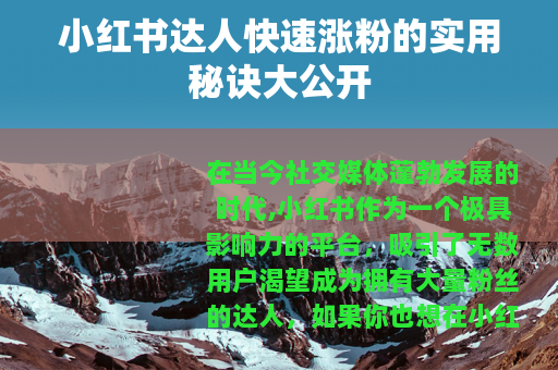 小红书达人快速涨粉的实用秘诀大公开