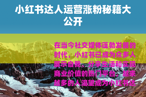小红书达人运营涨粉秘籍大公开