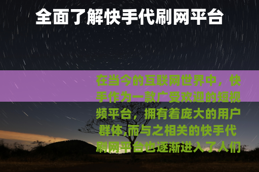 全面了解快手代刷网平台