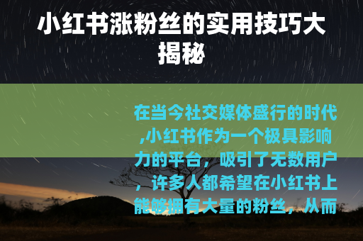 小红书涨粉丝的实用技巧大揭秘