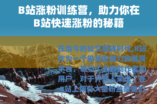 B站涨粉训练营，助力你在B站快速涨粉的秘籍