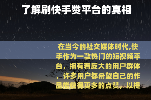 了解刷快手赞平台的真相
