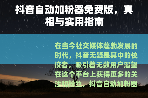 抖音自动加粉器免费版，真相与实用指南