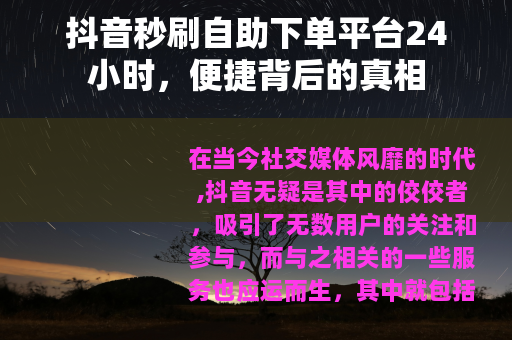 抖音秒刷自助下单平台24小时，便捷背后的真相