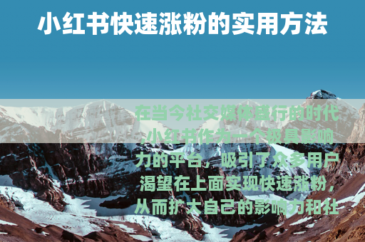 小红书快速涨粉的实用方法