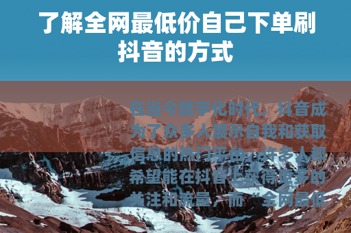 了解全网最低价自己下单刷抖音的方式