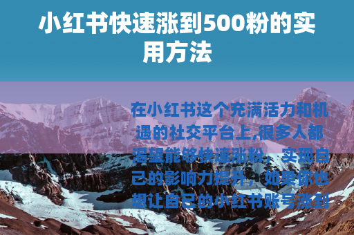 小红书快速涨到500粉的实用方法