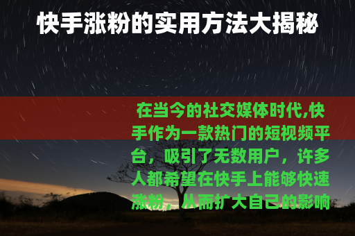 快手涨粉的实用方法大揭秘