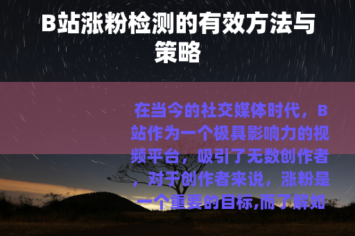 B站涨粉检测的有效方法与策略