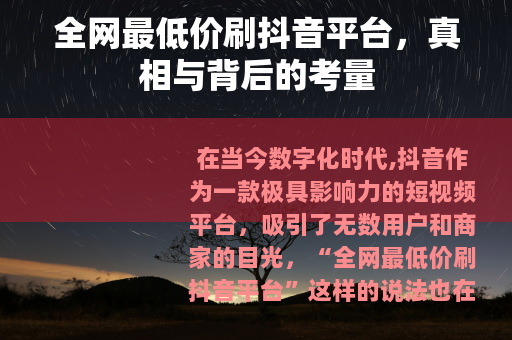 全网最低价刷抖音平台，真相与背后的考量