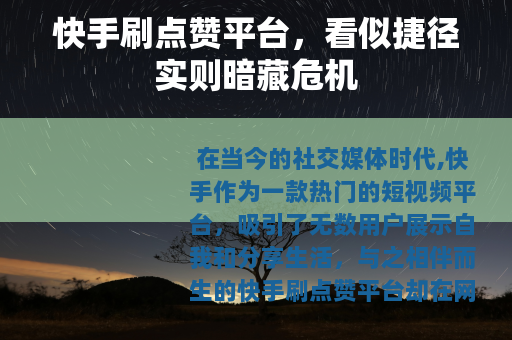 快手刷点赞平台，看似捷径实则暗藏危机