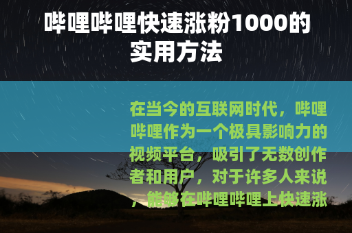 哔哩哔哩快速涨粉1000的实用方法