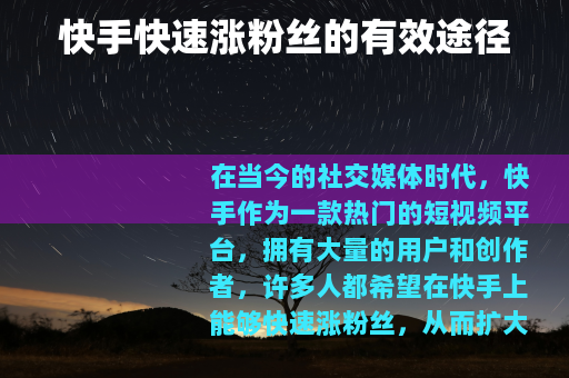 快手快速涨粉丝的有效途径