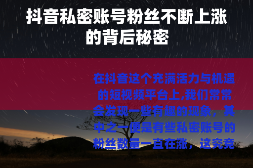 抖音私密账号粉丝不断上涨的背后秘密