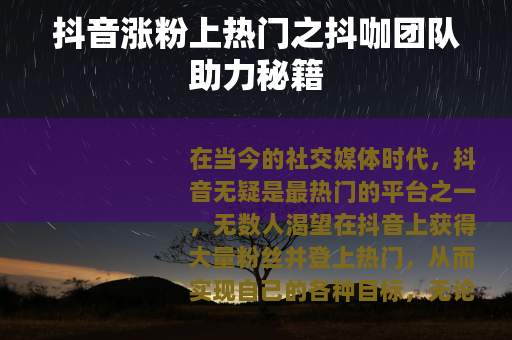 抖音涨粉上热门之抖咖团队助力秘籍