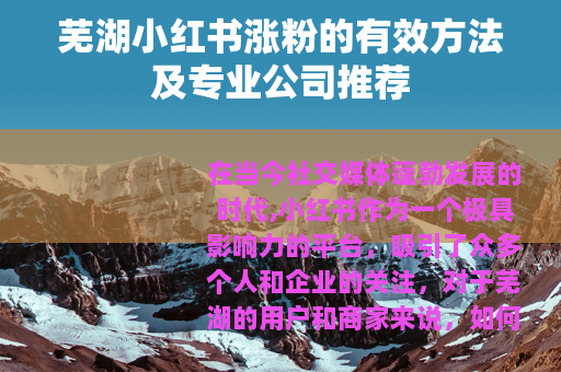 芜湖小红书涨粉的有效方法及专业公司推荐