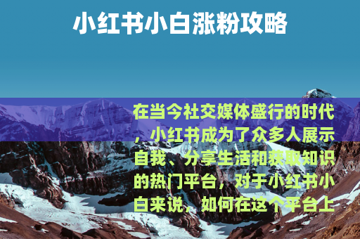 小红书小白涨粉攻略