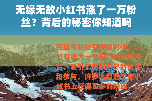 无缘无故小红书涨了一万粉丝？背后的秘密你知道吗