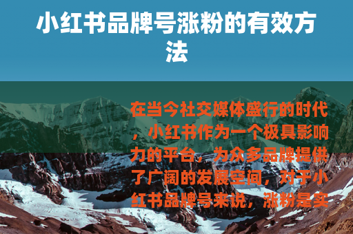 小红书品牌号涨粉的有效方法