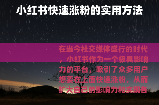 小红书快速涨粉的实用方法