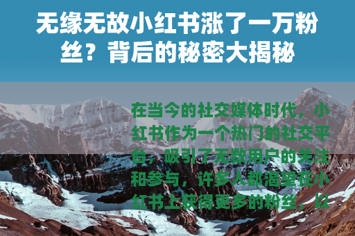 无缘无故小红书涨了一万粉丝？背后的秘密大揭秘