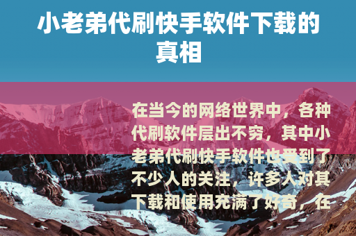 小老弟代刷快手软件下载的真相