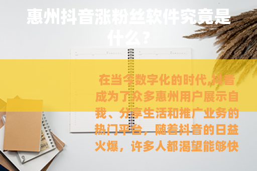 惠州抖音涨粉丝软件究竟是什么？