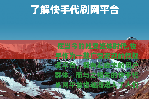 了解快手代刷网平台