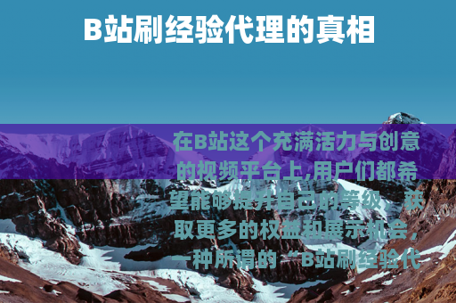 B站刷经验代理的真相