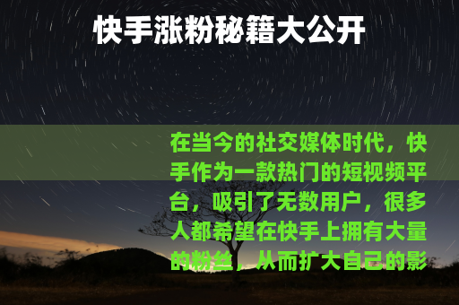 快手涨粉秘籍大公开