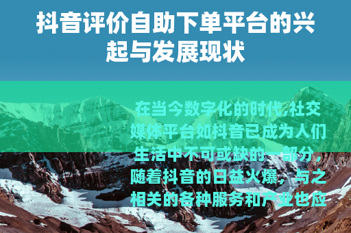 抖音评价自助下单平台的兴起与发展现状