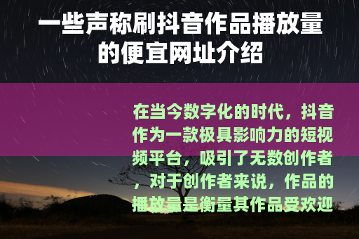 一些声称刷抖音作品播放量的便宜网址介绍