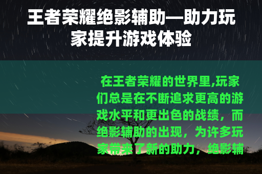 王者荣耀绝影辅助—助力玩家提升游戏体验
