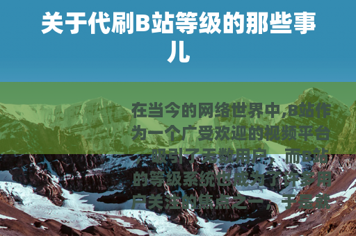 关于代刷B站等级的那些事儿