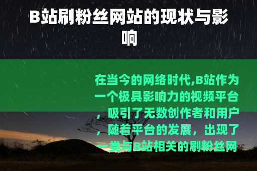 B站刷粉丝网站的现状与影响