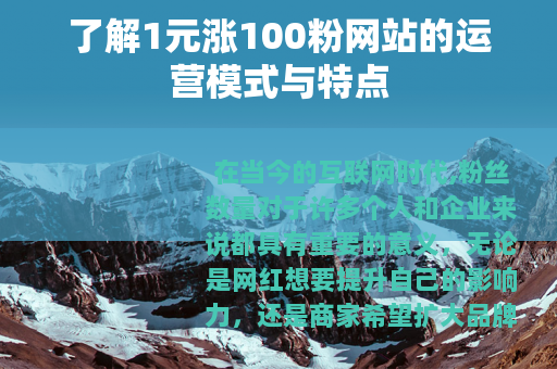 了解1元涨100粉网站的运营模式与特点