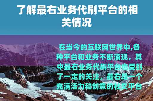 了解最右业务代刷平台的相关情况